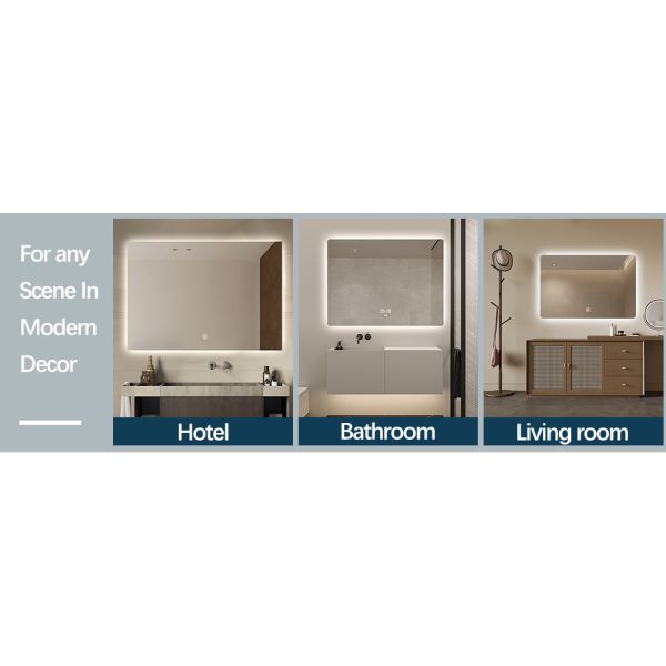 Wall Mounted Fogless Bathroom Mirror Shatterproof Rectangular Backlit Anti Fog Bathroom Mirror