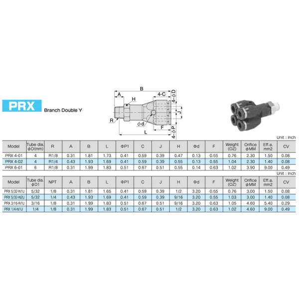 PRX Pisco Different Dia. Double Y One Touch Plastic Tube Fitting