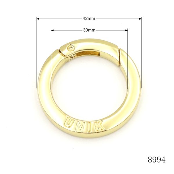 Inner diameter 30mm gold spring trigger open O ring personalized flat round carabiner