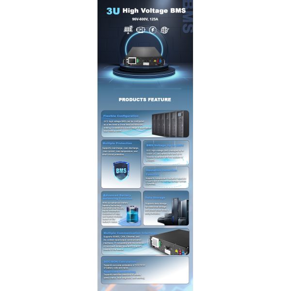 Battery Storage Solution 3A Active Balance Battery Management System, GCE High Voltage BMS 100A 200A 300A Master Slave LiFePO4 HV BMS for BESS, ESS,