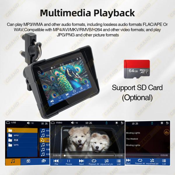 Wireless Carplay Motorcycle Android Auto GPS Navigation Screen with 5 Inch touch display Waterproof IPX7 Dashcam moto camera navigation device