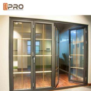 China Horizontal Aluminum Folding Doors For Kitchen With Double Tempered Glass folding doors with mosquito net on sale