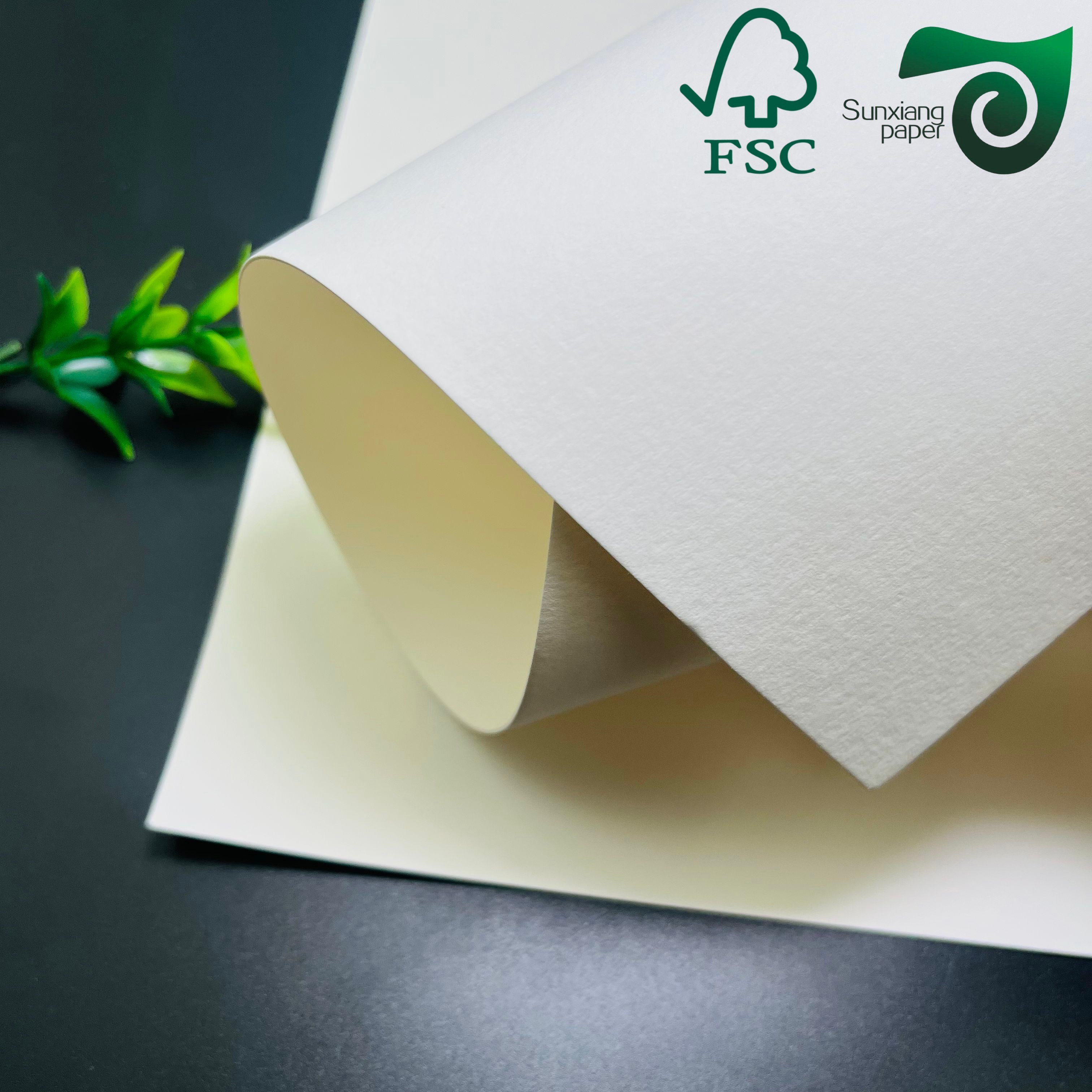 Two side clay coated white back thick paperboard sample showing smooth coated surface