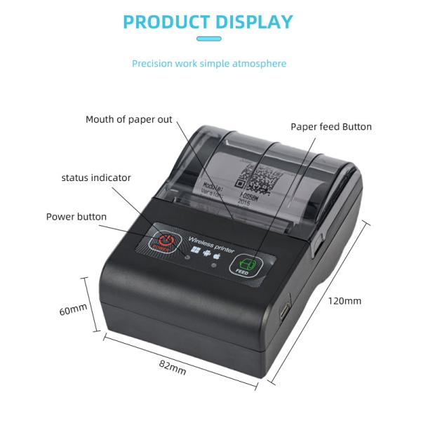 Android Compatible 58mm Wireless Thermal Printer with 2000mAh Rechargeable Battery