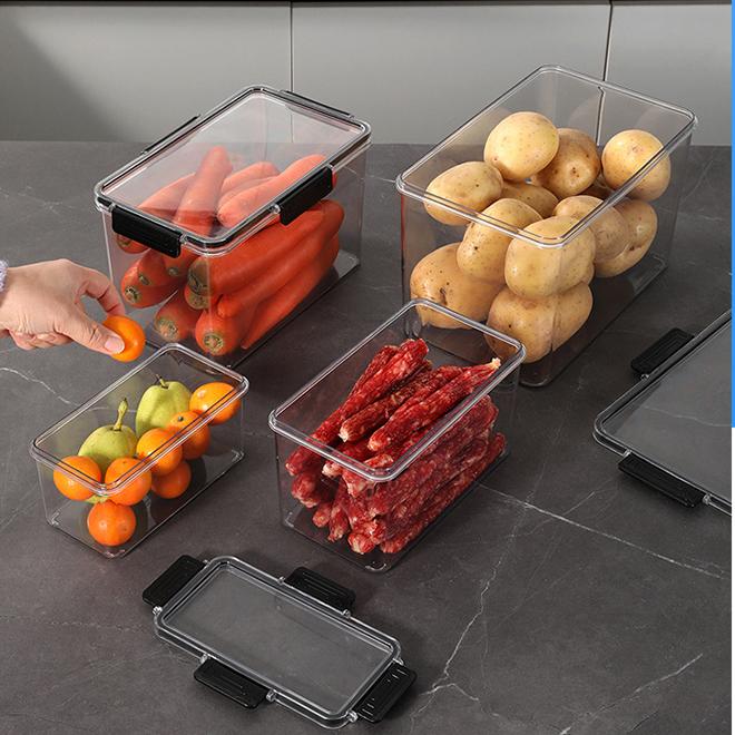 Custom Rectangular Crisper Storage Box Household Plastic Fruit and Vegetable Sorter for Kitchen Refrigerator Organization
