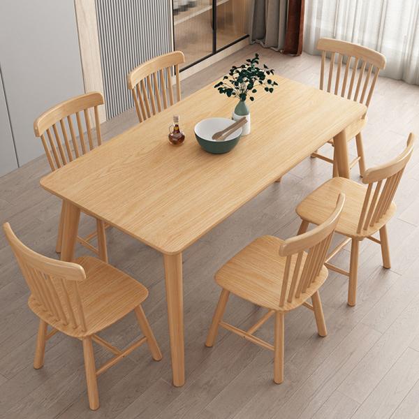 Kitchen Dining Room Rectangle Table Set with 4 Upholstered Chairs, Solid Wood for Small Space Apartment Windsor Chair