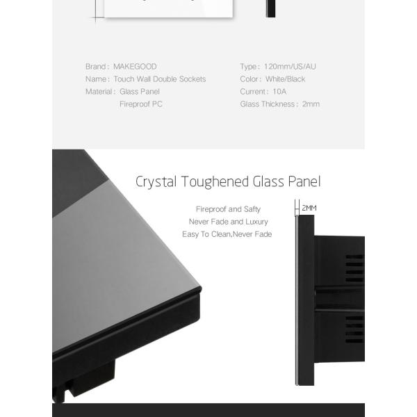 Smart WiFi SAA Certificate Double Wall Socket Wireless Power Point Us Standard Remote Touch Glass Panel Electric Plug