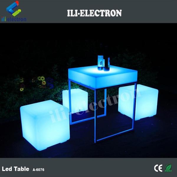 Portable square plastic led luminous table with metal shelf