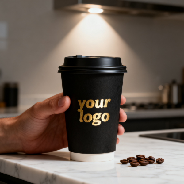 Eco-friendly biodegradable paper cup custom logo double-layer hot drink coffee cup with lid
