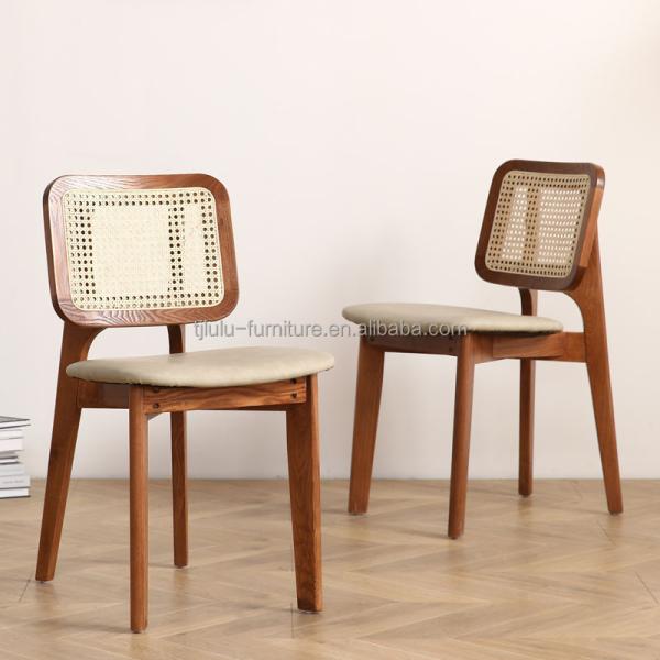 Create a Luxurious Dining Experience with Nordic Light Luxury Solid Wood Rattan Back Leather Chair