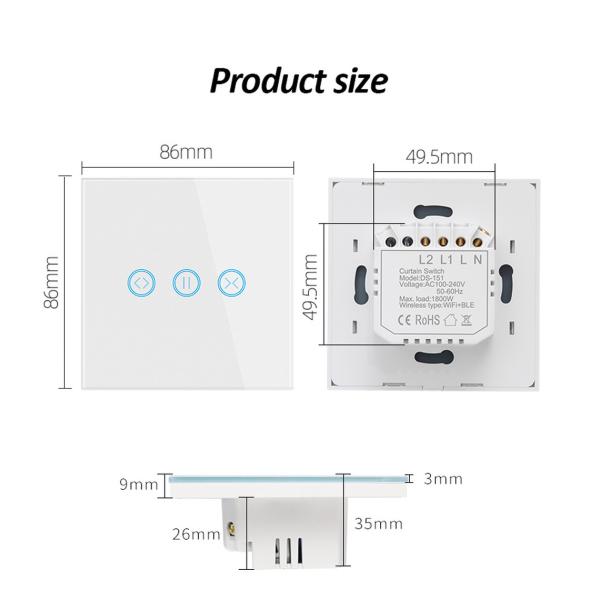 1800W Tuya Curtain Smart Wi-fi Programmable Switch Wall Concealed Installation App Remote Timing Voice Controls