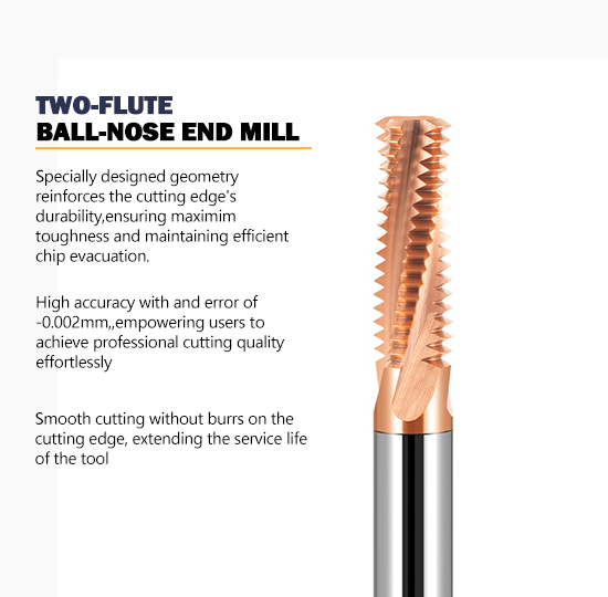 65° Full-thread Tungsten Carbide End Mill for M2 to M48 Threading with Single-tooth Design