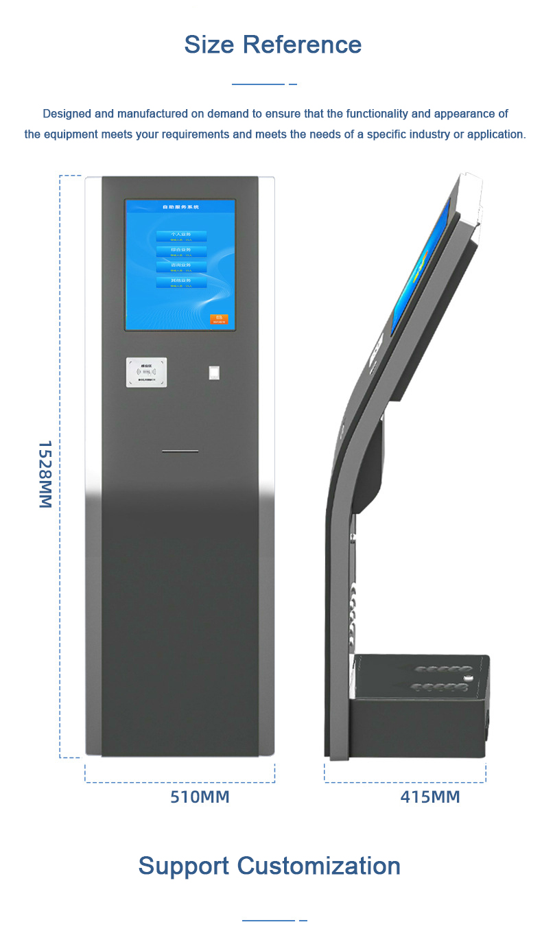MJK Electronic Indoor Queue Management System Touch Kiosk with Ticket Dispenser for Bank Equipment