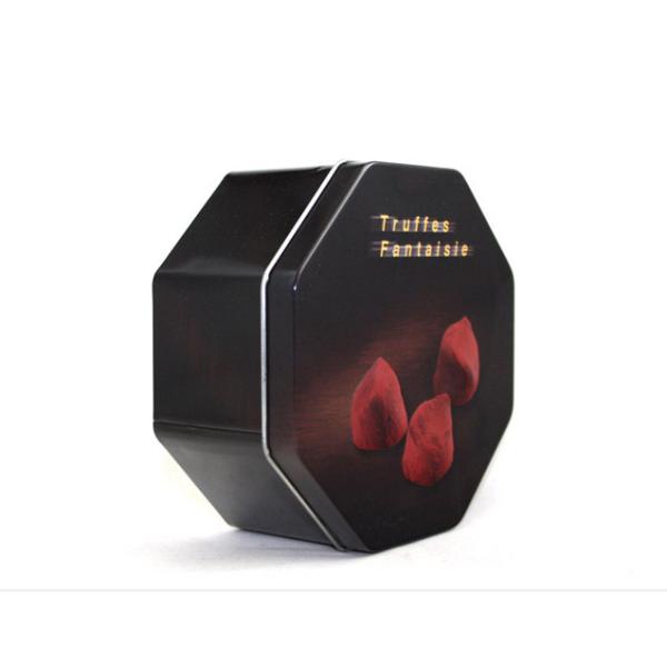 Black Special Shaped Cookie Tin Containers Box With Eight Angles