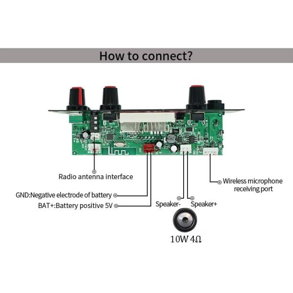 2x10W Bluetooth 5.0 Stereo Motherboard with MP3 Decoder and FM Radio Function