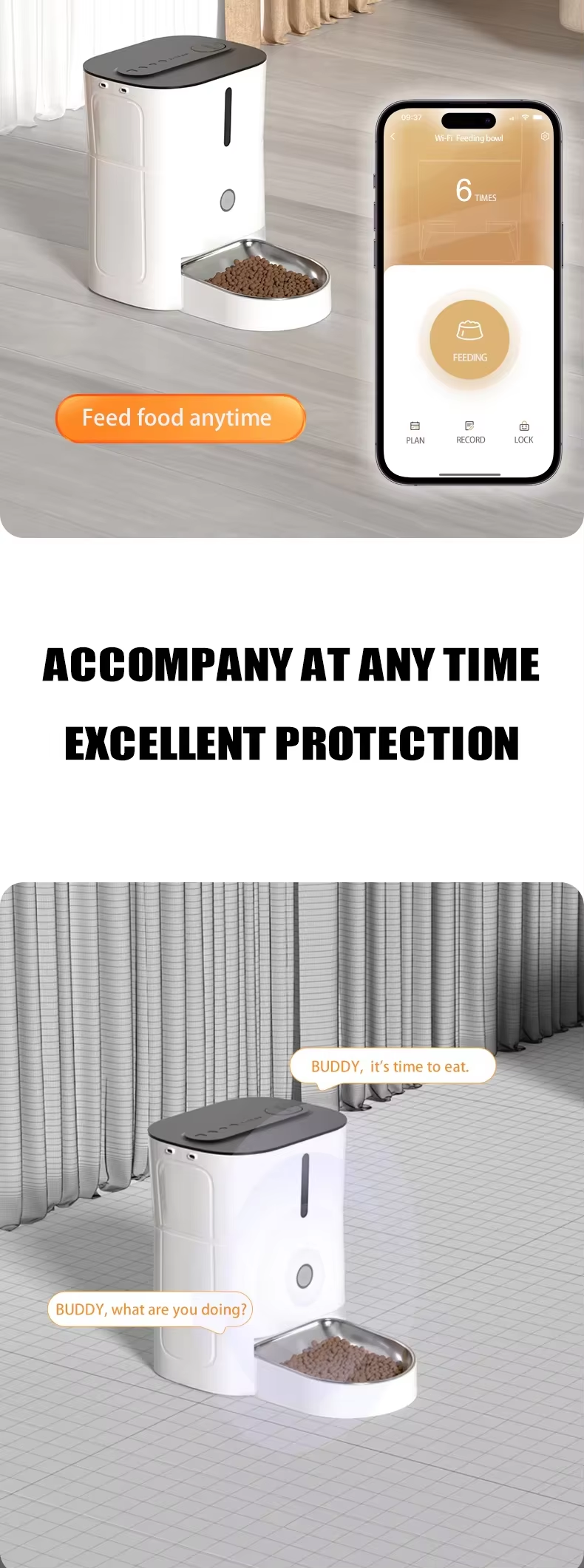 Portable Intelligent 3L Wireless Pet Feeder Multifunctional Automatic Cat Feeder Remote Video Surveillance Stylish Love Plastic