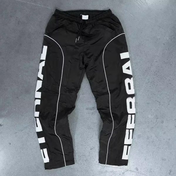 Design Polyester Letter Wholesale Nylon Pants for Men Custom Patchwork Elastic Waistband Track Printing Flare Men'S Pants