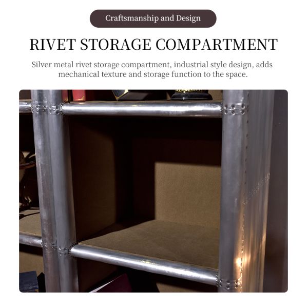 Nidea #8010 Antique Style Industrial Aluminum Bookcase with 9 Shelves Multifunction for Home Bar Office Living Room & Hotel