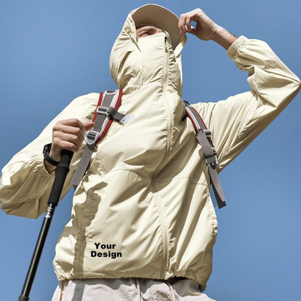 Custom UPF 50+ UV Protection Jacket 63% Polyester 37% Nylon Lightweight Windproof Sun Protection Hoodie Outdoor Custom Logo Skin Coat