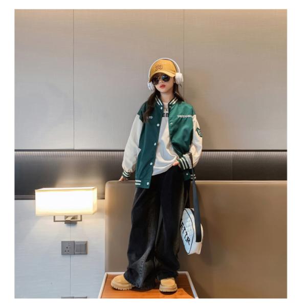 Spring Autumn Girls Printed Patchwork Baseball Jacket Windproof
