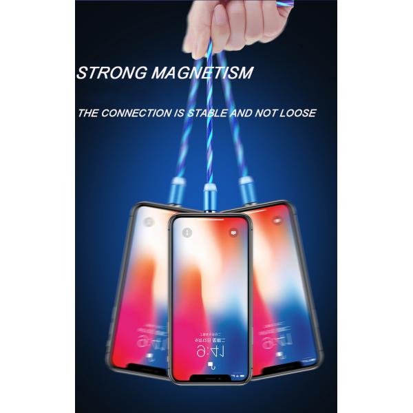 Magnetic LED 1m USB 2.0 Charging Cable For Micro Type C Lightning