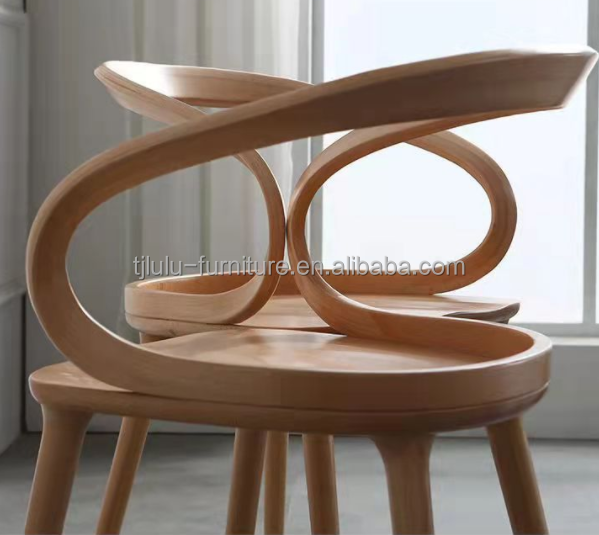 Modern Dining Room Beech Solid Wood Coffee Bending Chair with Curved Backrest and Nordic Style