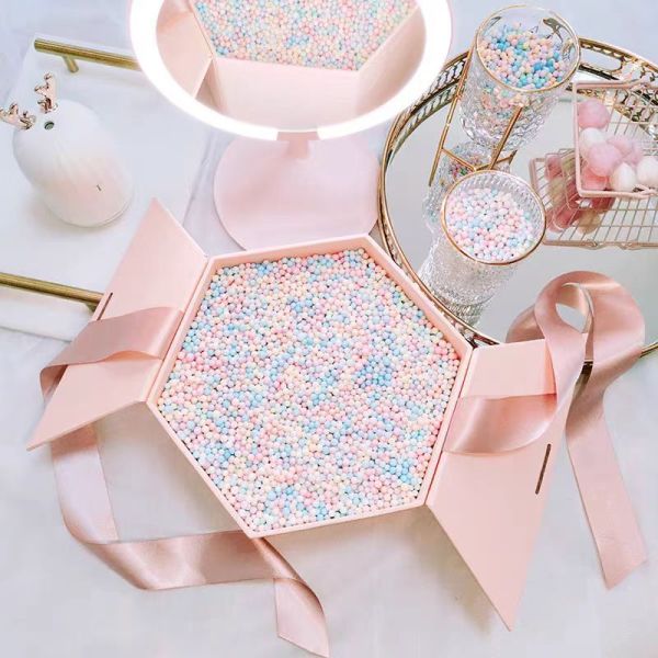 Hexagonal Shaped Art Paper Ribbon Rigid Packaging Box Style Ideal Packaging Choice For Goods