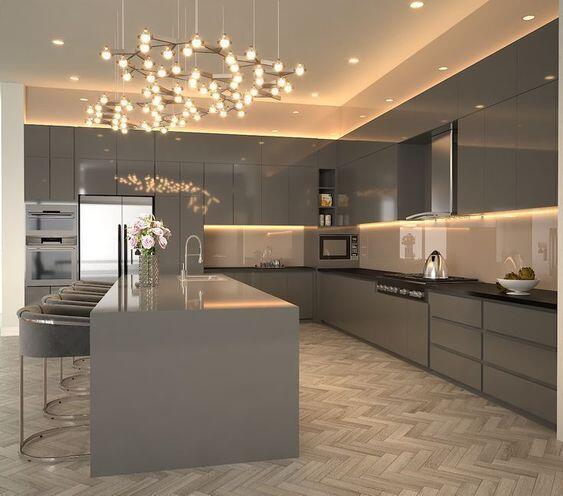 Customized Mixed Color Full Set Kitchen Cupboard Cabinet Flat Edge UV Lacquer Finish
