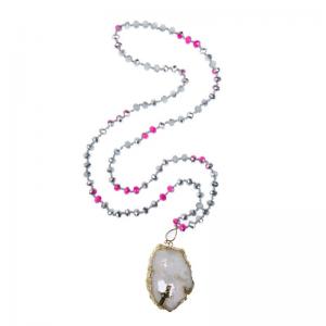 Quality Semi Precious Druzy Pendant Glass Beads Handmade Necklace Metallic Color for sale