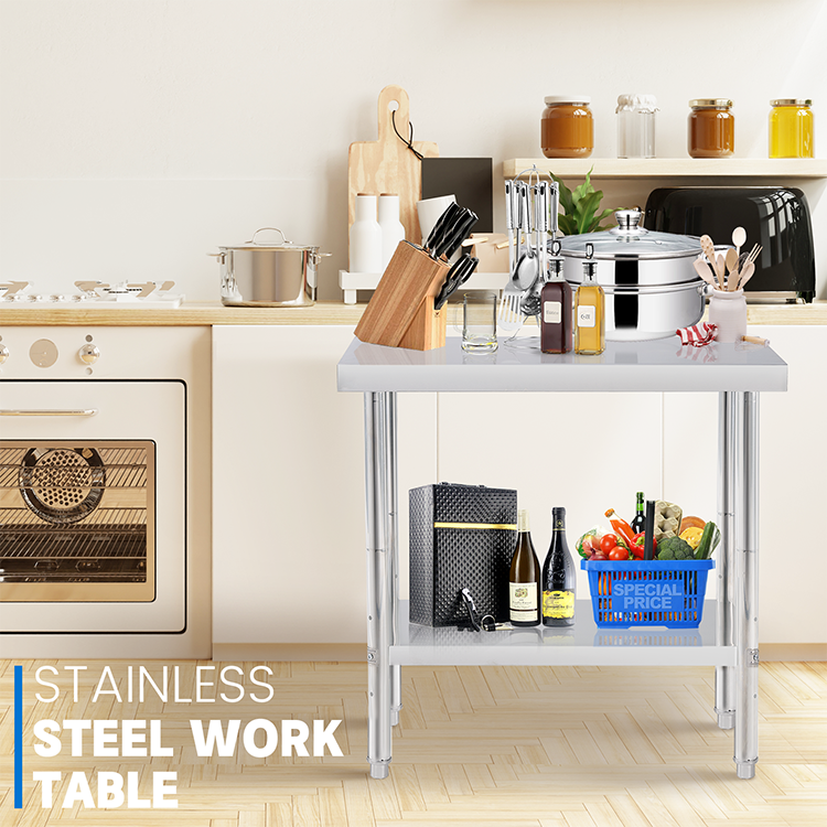 Double-layer Stainless Steel Work Table with Durable Construction and Customized Size for Commercial Kitchen
