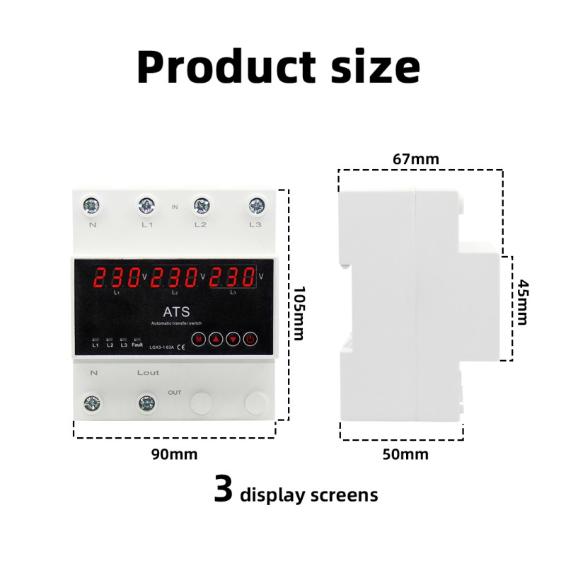 Automatic Transfer Switch 5 Display ATS Over/Undervoltage Overcurrent Protector 63A 80A 100A Three-Way Power Supply CB Type