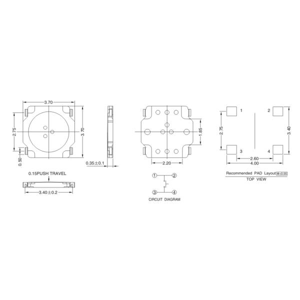 4 Pin 3.7x3.7 SMT Push Button Tactile Tact Switch