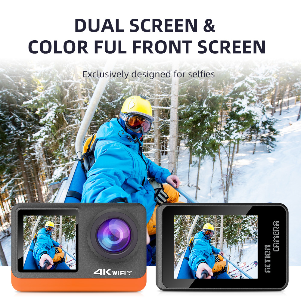 Action Camera 4K 30FPS WiFi Transfer with Touch Screen 2.4G Remote Control UV Lens for All Outdoor and Underwater Use