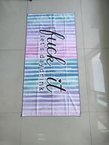 Quality pink beach towels with logo custom print towel fabric stripe sand free custom logo for sale