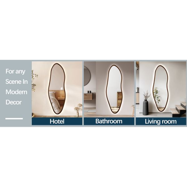 Asymmetrical Irregular Shape LED Mirror IP66 Solid Wood Frame LED Mirror