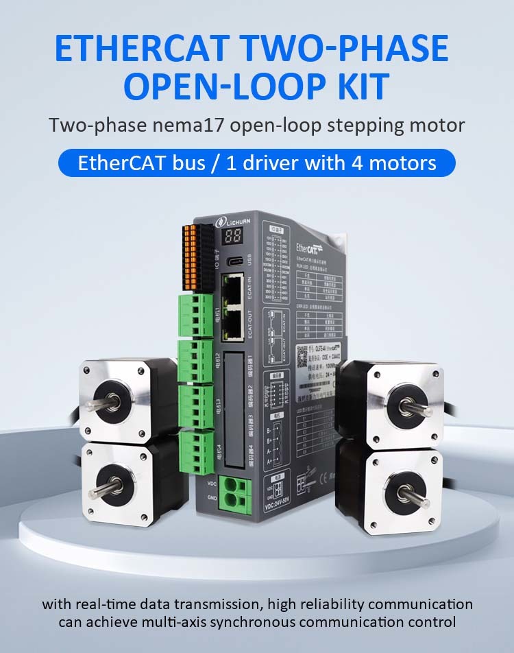 Lichuan 4A DC Open Loop Stepper Motor Drivers Kit EtherCAT 0.45N.m 2 Phase Nema17 DC24V～50V 2.0A