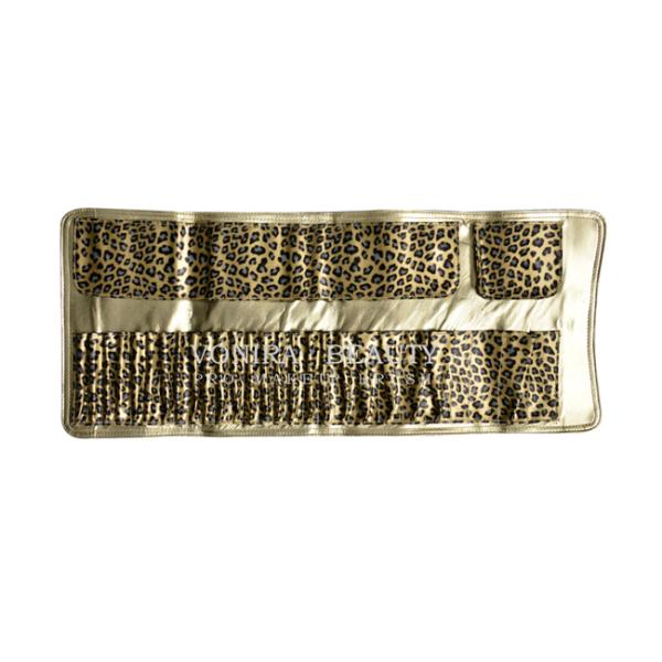 Large Capacity Leopard Pattern Makeup Brush Roll Bag Pen Holder Case Handy Clutch