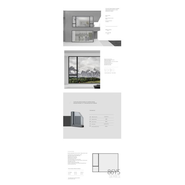 SLEEK 86YS series minimalist narrow frame tilt and turn window (hide sash) with screen