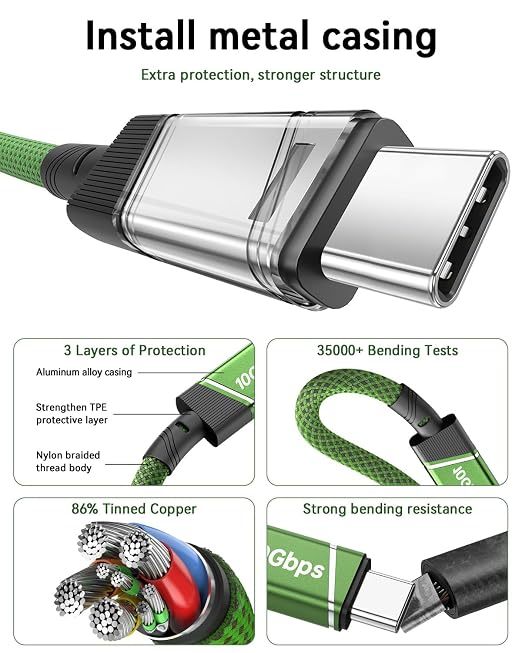 LDLrui USB A to USB C cable product image showing green braided design