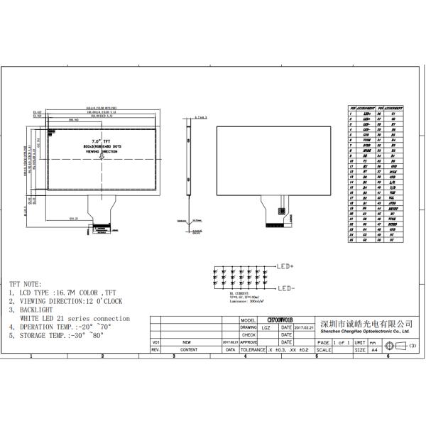 7 Inch 260cd M2 RGB LCD Display MIPI Interface Capacitive Touch Module