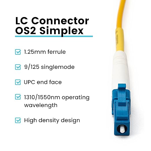LC UPC to LC UPC Simplex OS2 2.0mm PVC Fiber Optic Patch Cable 1m