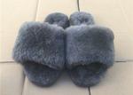 Thick Wool Grey Sheep Wool Slippers Open Toe Warm Fur For Winter Indoor