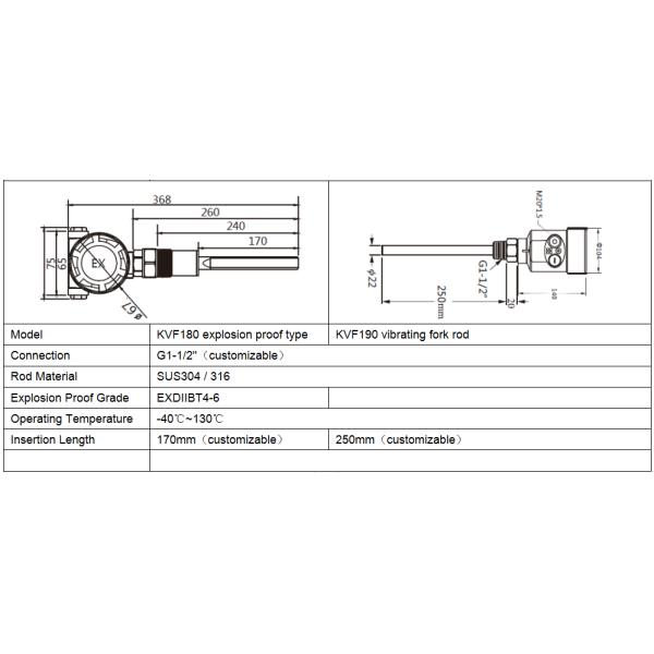 Vibrating Fork Level Switch For Solids / Tuning Folk Liquid Level Switch KVF Series NPN / PNP output