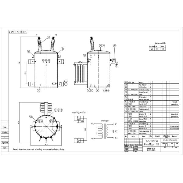 333kva Distribution Transformer Single Phase Pole Mounted Transformer 21.6Kv