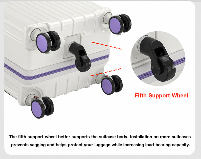 Fifth support wheel luggage design