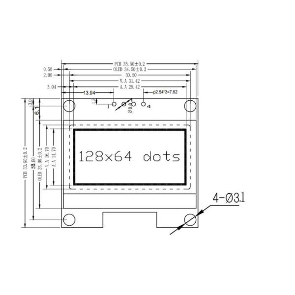1.3 Inch Oled Display， 128x64 Resolution， 4pins Iic Interface， White Blue Oled Display With Pcba