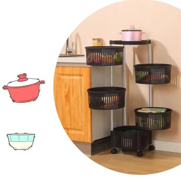Versatile Organization Kitchen Storage Rack with Five Layers and Black Round Baskets