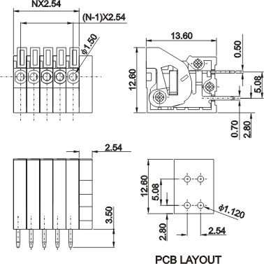 GS141V-2.54 PCB Spring Terminal Blocks High Temperature Electric Connector
