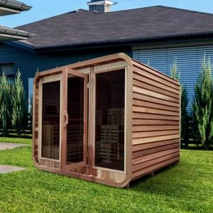 Quality Outdoor Rustic Cedar Steam Sauna Rounded Square With Bitumen Shingle Roofing for sale