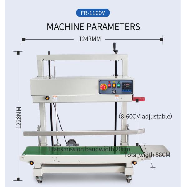 12mm Sealing Width Vertical Band Sealer with Coding Temperature Control Range 0-300C°